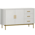 Buffet Salon, Meuble de Rangement avec 2 Portes, 3 Tiroirs, Étagère Réglable et Façade Rainurée, 140x44x79cm, Gris Clair-0