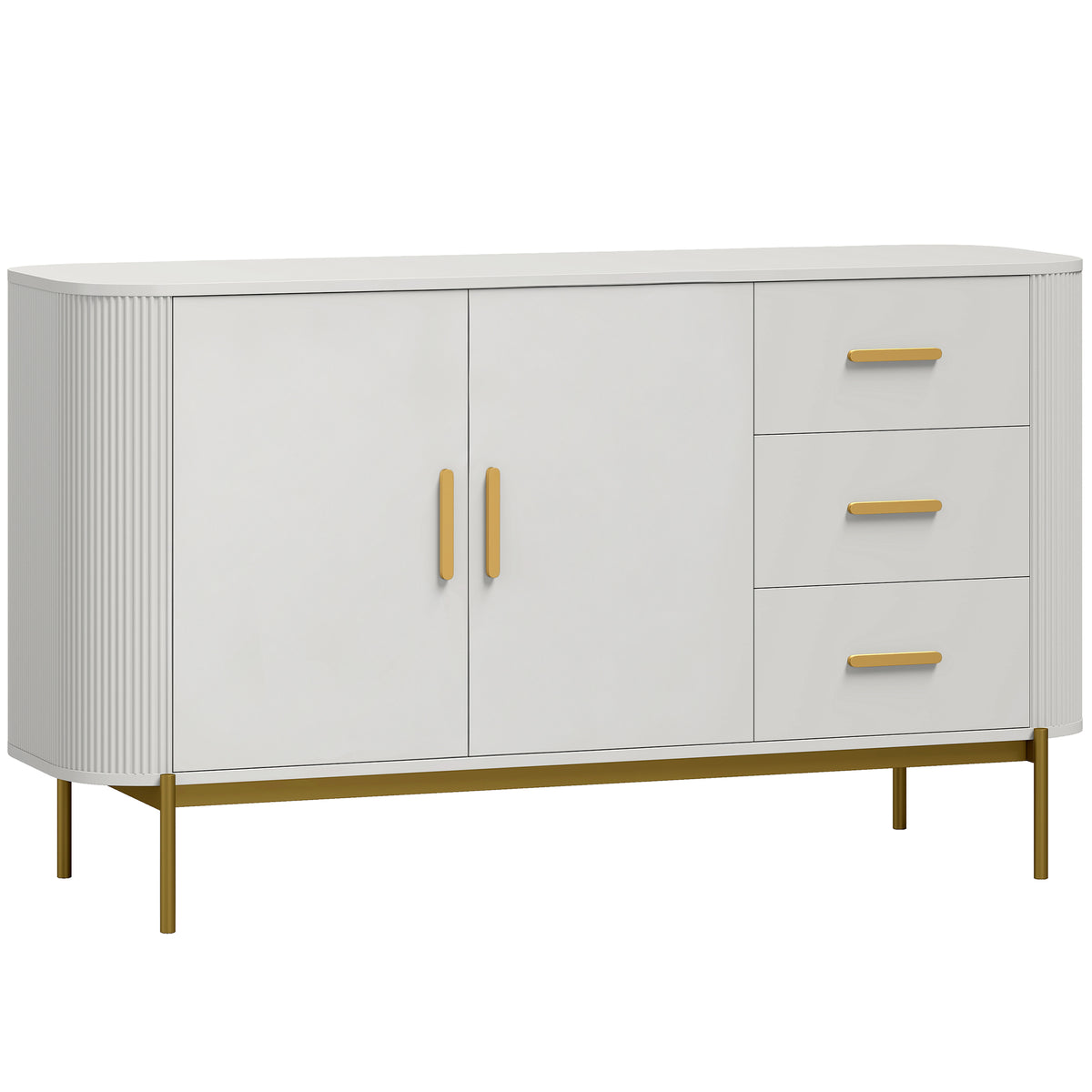 Buffet Salon, Meuble de Rangement avec 2 Portes, 3 Tiroirs, Étagère Réglable et Façade Rainurée, 140x44x79cm, Gris Clair-0