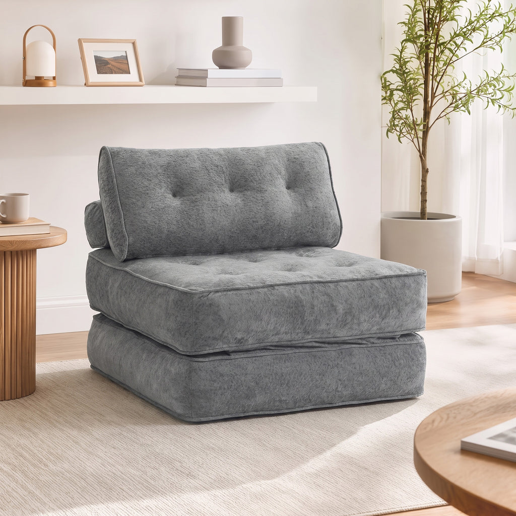 Fauteuil Convertible 1 Place 95 x 220 cm avec 2 Oreillers, Siège Épais, Fauteuil-Lit Chauffeuse 3 en 1, Gris Clair-1