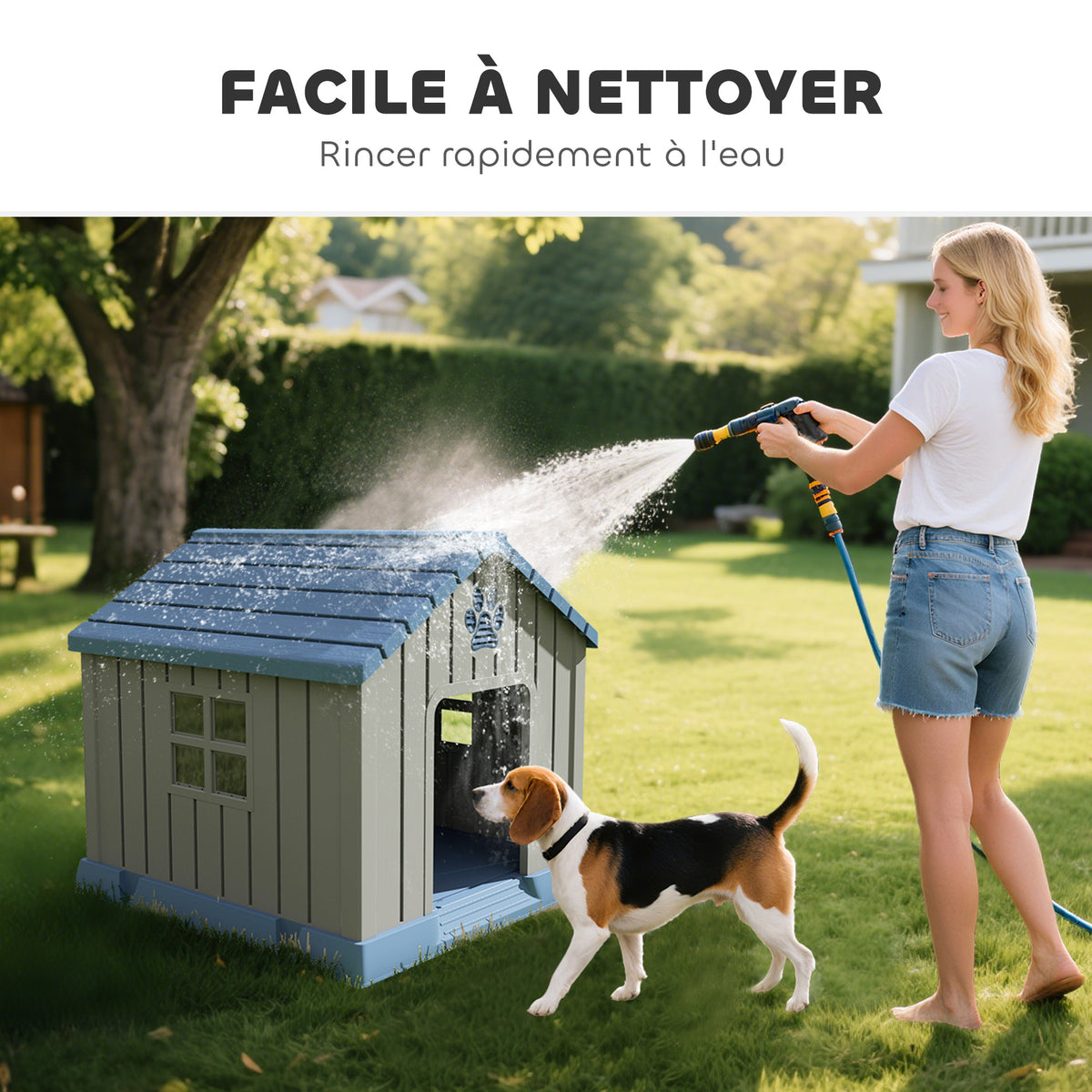 Niche pour chien extérieur maison chien extérieur bouches d'aération et plancher suréleveé 85 x 79 x 82 cm bleu-4