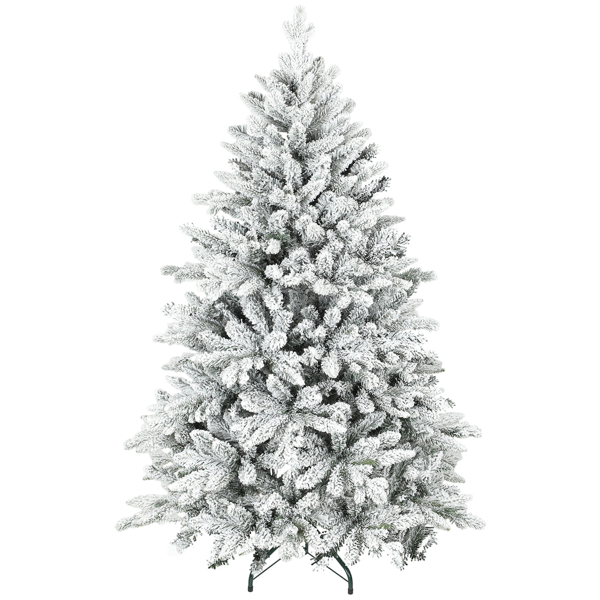 Sapin de Noël artificiel floqué de neige 150 cm, arbre de Noël avec 768 branche, support en métal pliable, vert-0