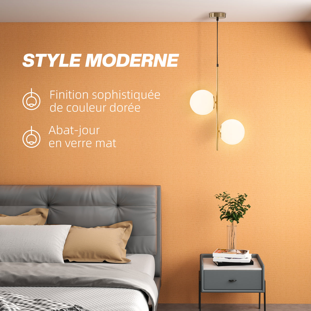 Suspension luminaire moderne, lustre plafonnier de double-tête, lumière suspendue réglable pour entrée, salon, ton doré-3
