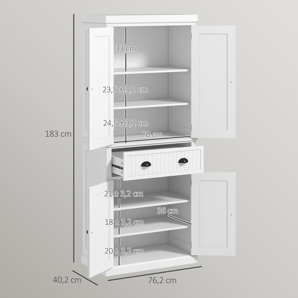Armoire de cuisine buffet cuisine multi-rangements étagères réglables 4 portes grand tiroir 76,2 x 40,2 x 183 cm blanc-2