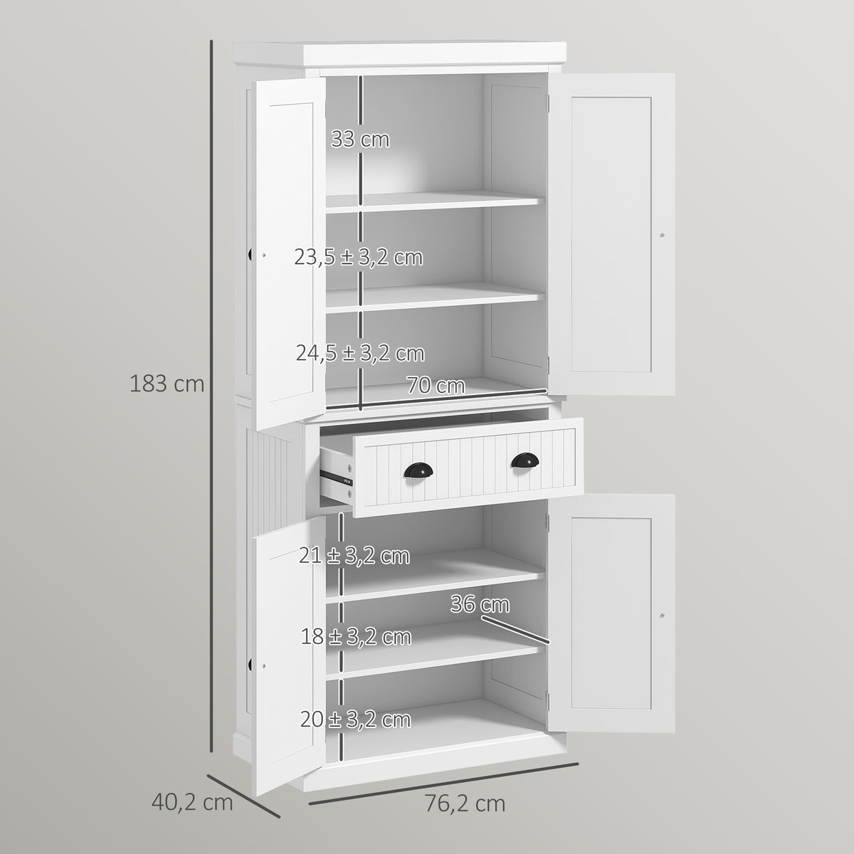Armoire de cuisine buffet cuisine multi-rangements étagères réglables 4 portes grand tiroir 76,2 x 40,2 x 183 cm blanc-2