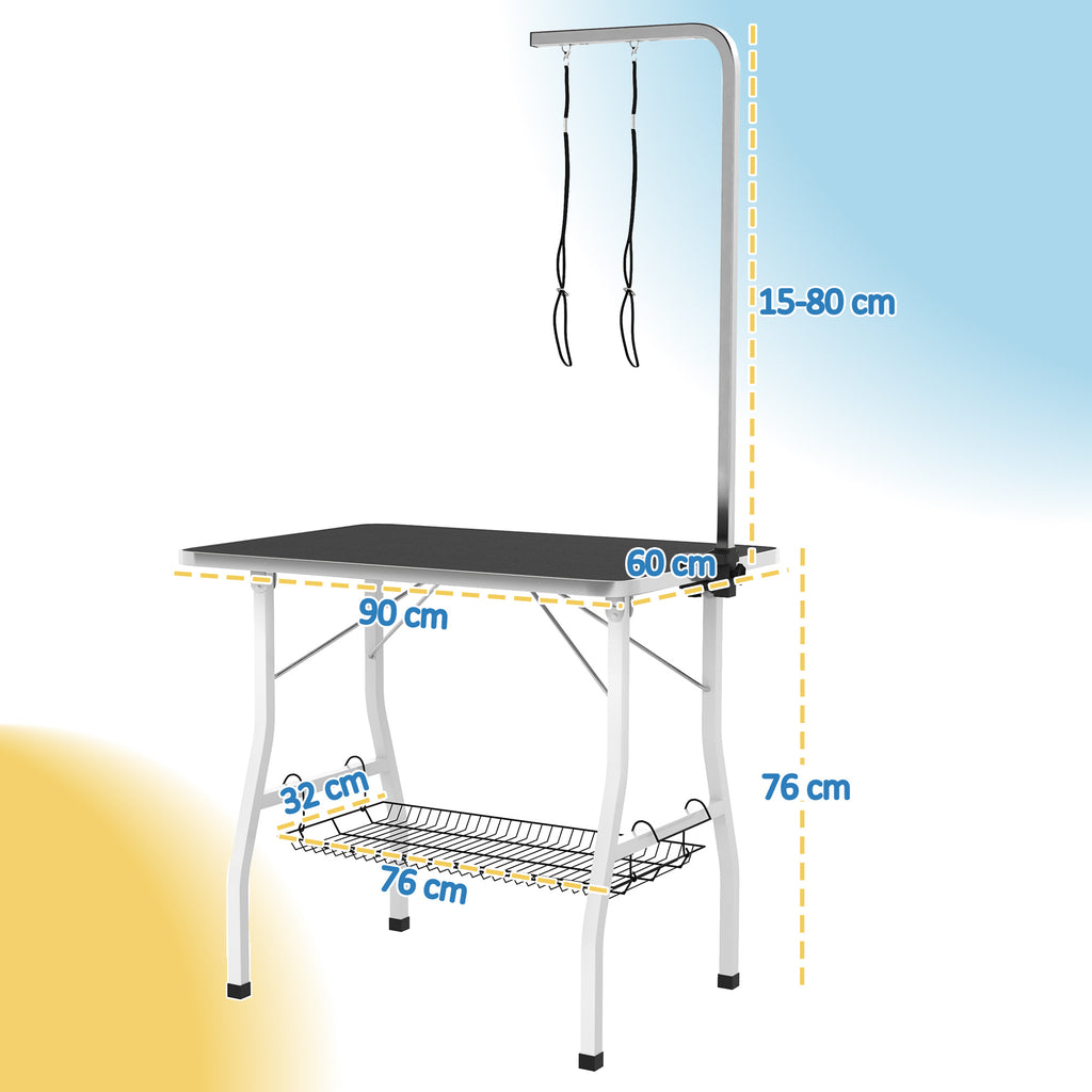 Table de toilettage pour chien pliante plateau antidérapant en caoutchouc avec 2 sangles 90 x 60 x 76 cm noir-2