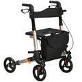 Déambulateur 4 Roues Pliable en Aluminium, Hauteur Réglable 6 Positions, Freins Doubles, Rangement, 64x67x92cm, Doré-0
