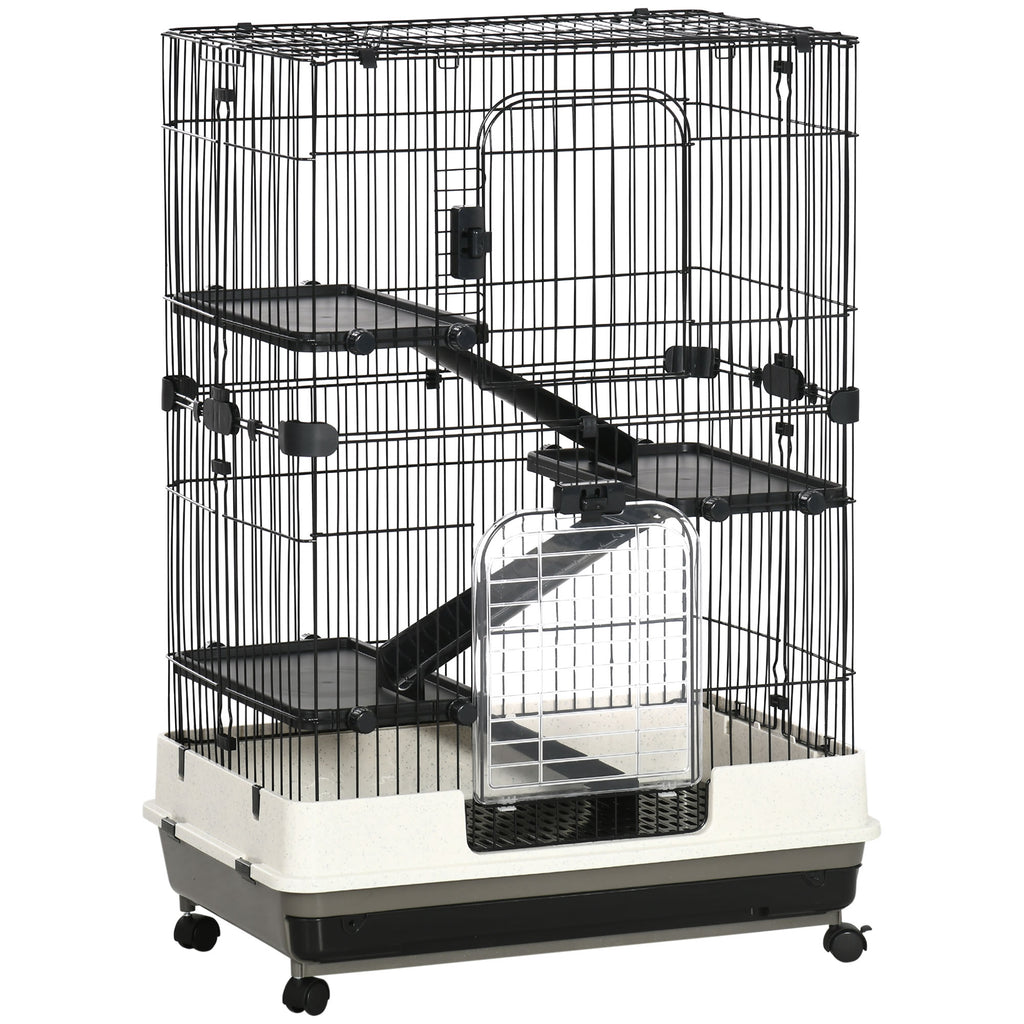 Cage pour petits animaux roulante 3 plates-formes démontables 3 rampes plateau inférieur amovible métal PP 81,2 x 52,7 x 114 cm noir-0