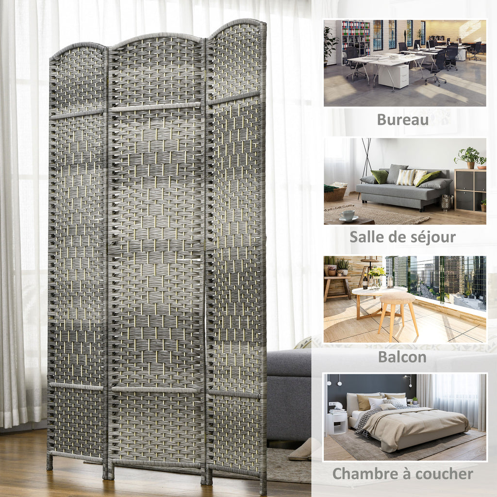 Paravent intérieur en bois 3 panneaux séparateur de pièce pliable pour salon chambre 135 x 180 cm gris-6
