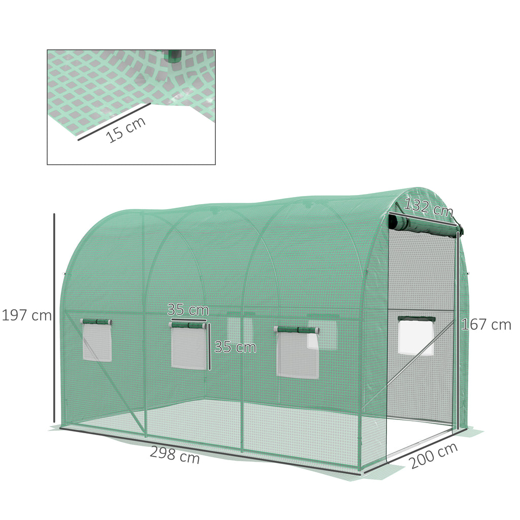 Serre de Jardin Tunnel 6 m² avec système d'arrosage intégré, 3L x 2l m 6 fenêtres Porte enroulable Vert-2