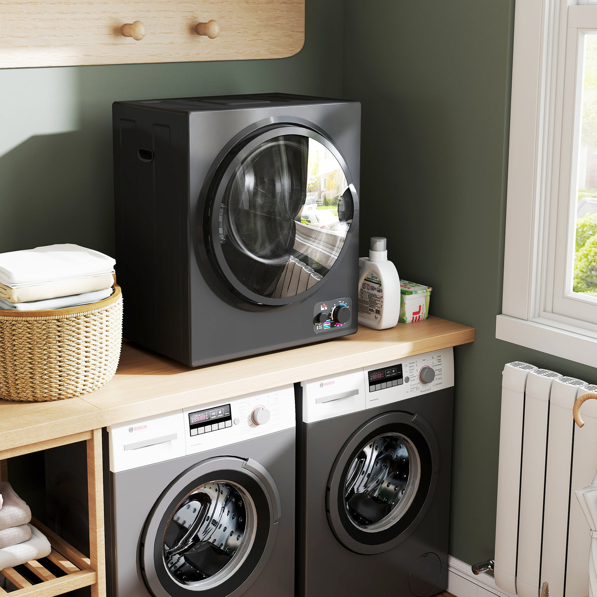 Sèche-linge électrique portable 850W, capacité 33L 4 modes de fonctionnement, acier inoxydable, 49 x 40,5 x 60 cm, noir-9