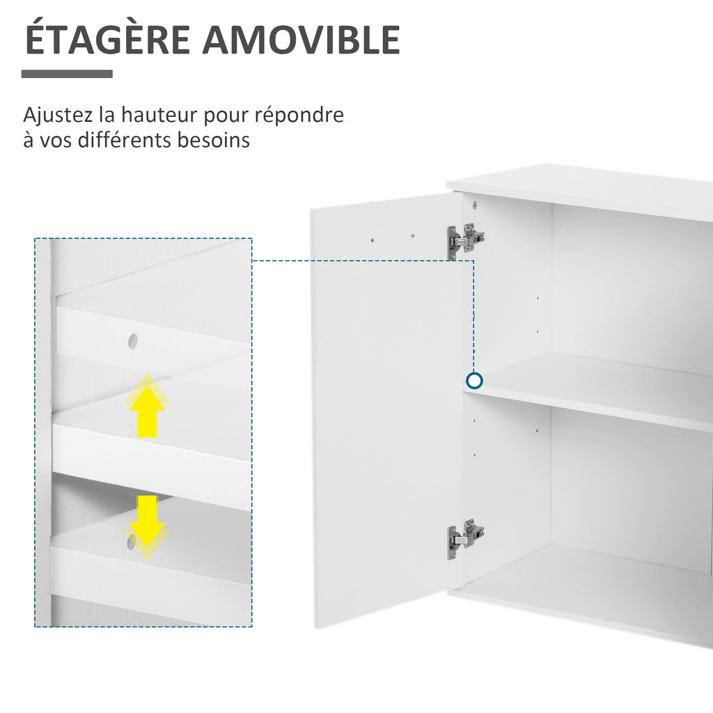 Buffet salon à haut brillance, meuble de rangement avec 2 tiroirs, 3 portes et étagère réglable, style contemporain, buffet salle à manger et cuisine, 106 x 35 x 76 cm, blanc-4