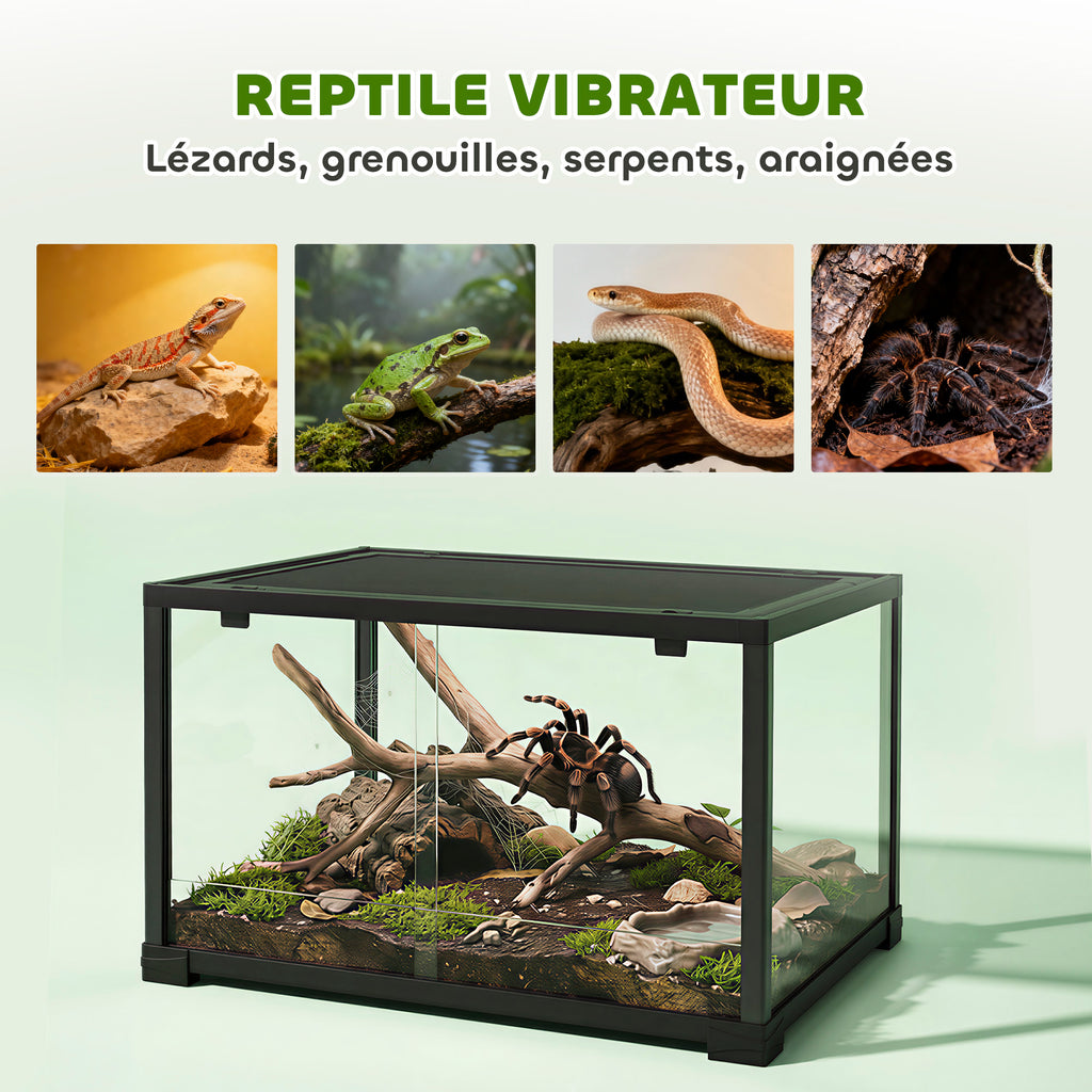 Terrarium en verre pour reptile enclos pour hamster 86 L ventilation supérieure porte coulissante 50,8x30,5x35,6cm noir-8