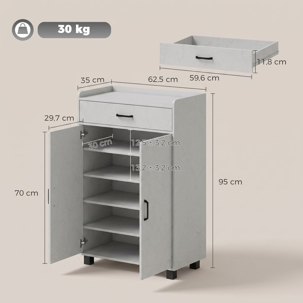 Meuble à Chaussures, Armoire à Chaussures avec 2 Portes, Tiroir, 5 Compartiments et Étagères Réglables, Gris-2