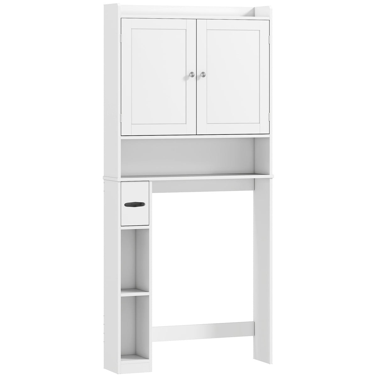 Meuble WC dessus de toilette ou machine à laver, 2 portes, 3 compartiments, porte-papier toilette, 80x19,5x170cm, blanc-0