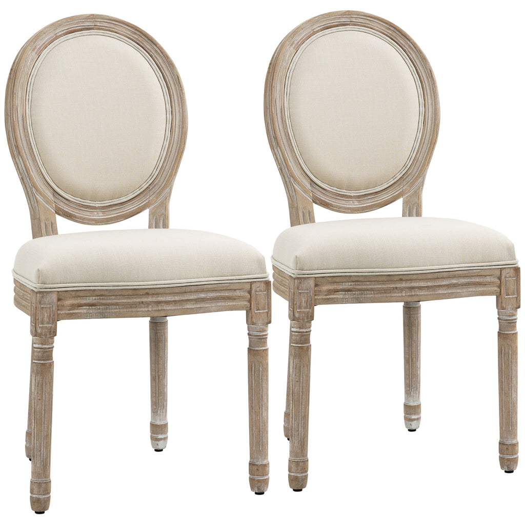 Lot de 2 chaises de Salle à Manger - Chaise de Salon médaillon Style Louis XVI Aspect Lin Crème-0