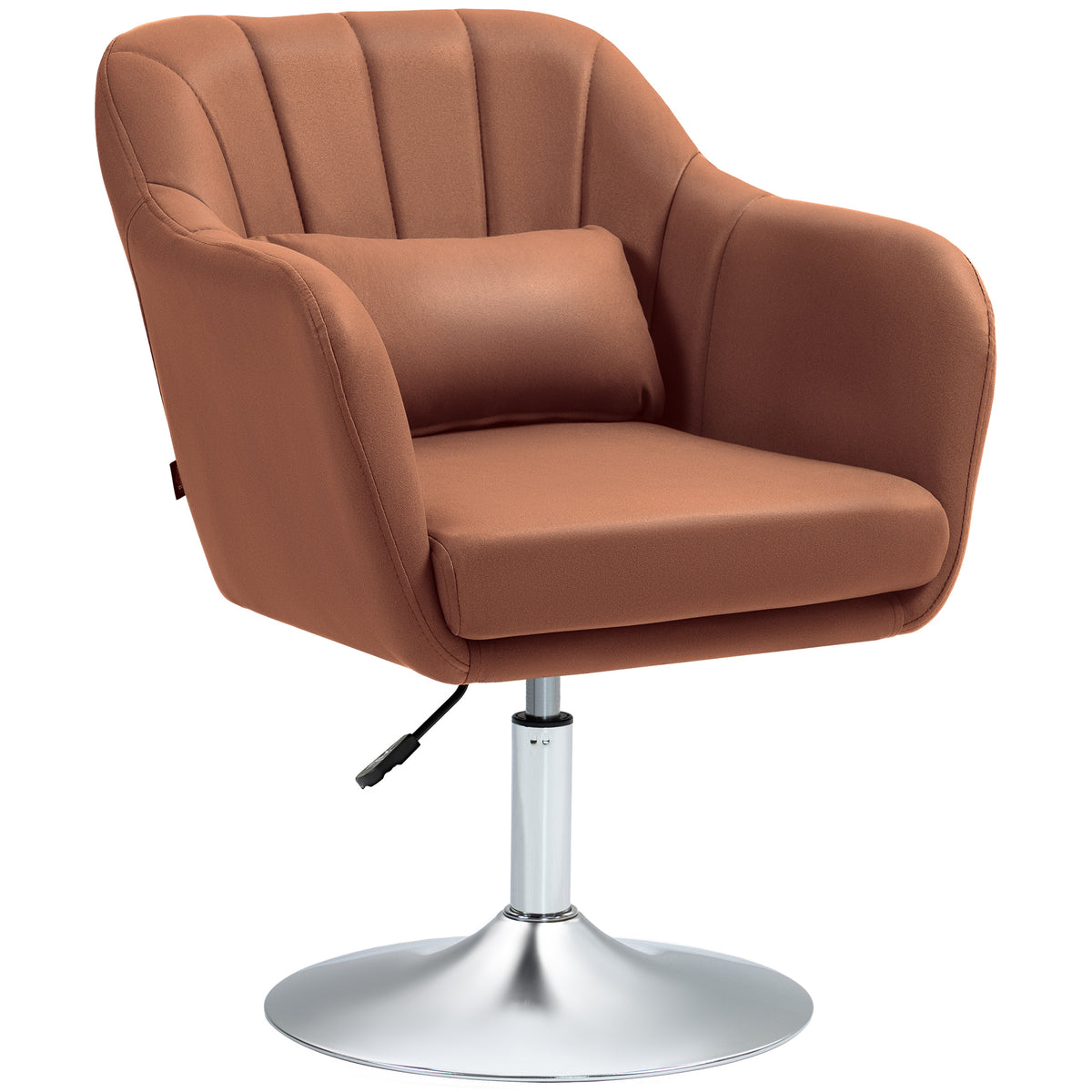 Fauteuil de salon coussins lombaires hauteur réglable pivotant 360° piètement en métal marron-0
