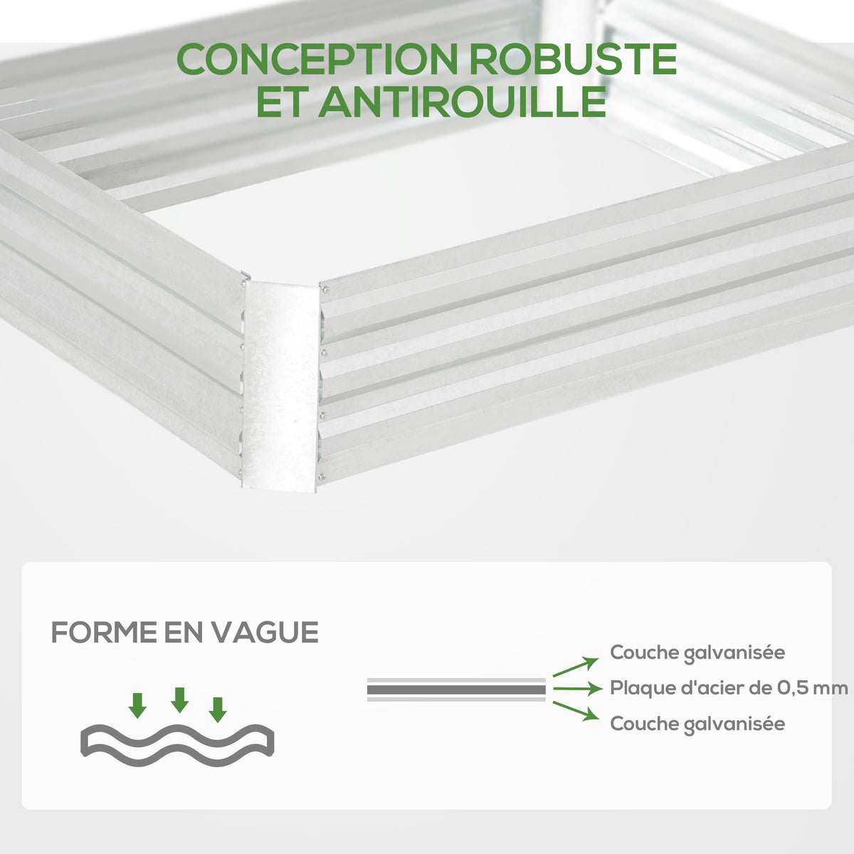 Lit de jardin surélevé carré potager en acier galvanisé protection contre mauvaises herbes 120 x 90 x 30 cm argent-4