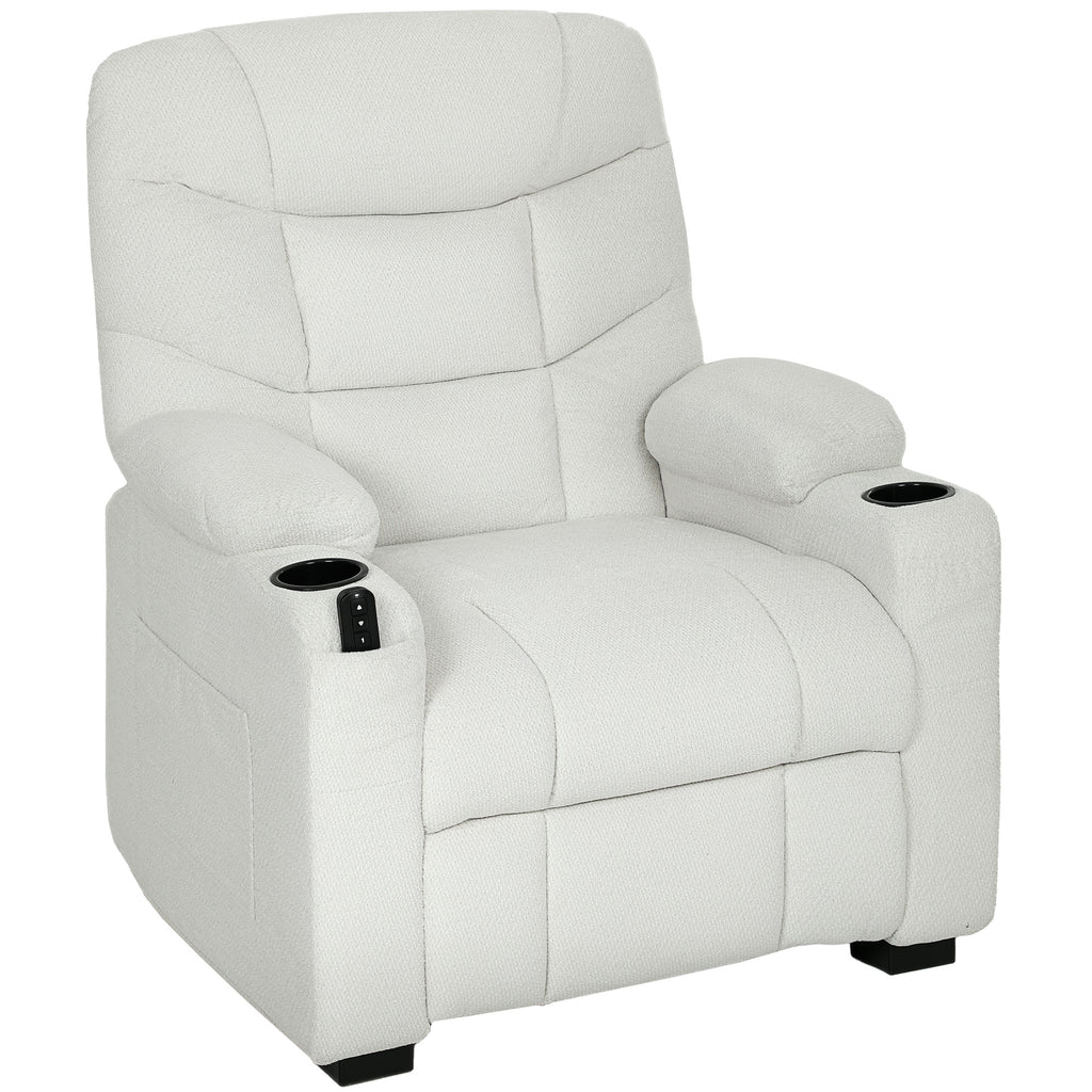 Fauteuil relax électrique, fauteuil inclinable, port USB, repose-pieds, porte-gobelets, 94 x 90 x 105 cm, crème-0
