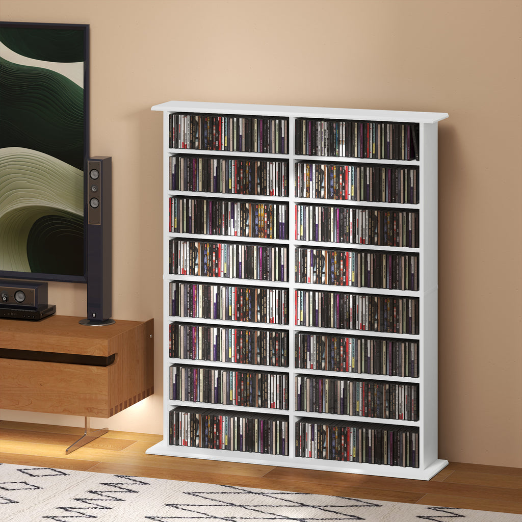 Rangements pour CD et DVD avec 16 compartiments et 12 étagères réglables, capacité max. 720 CD/396 DVD et Blu-ray, blanc-1