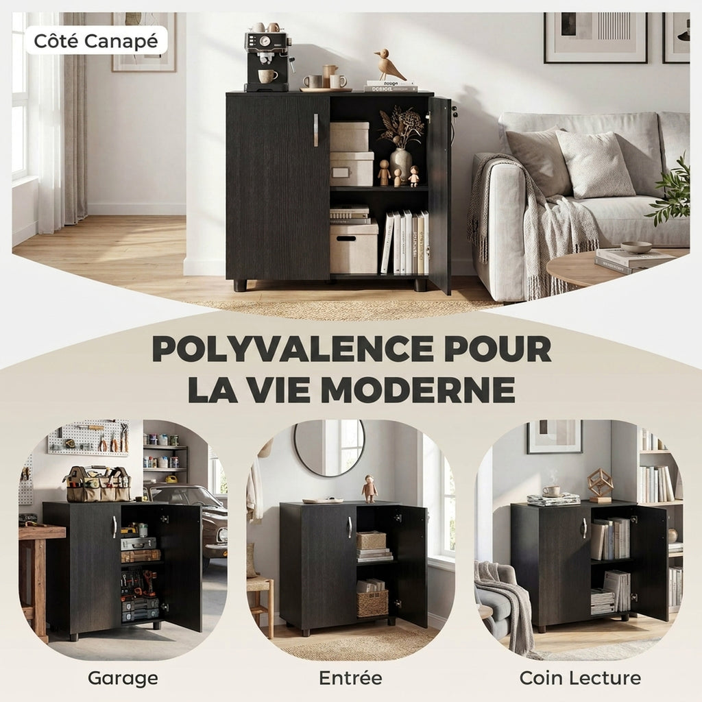 Armoire de Bureau à 2 Niveaux, Meuble de Rangement Bureau avec 2 Portes, Serrures et Clés, 80x40x80cm, Noir-6