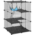 Cage Chat Intérieur Enclos Chat Modulable 3 Portes Hamac Échelle pour Petits Animaux de Compagnie 70x70x105cm Noir-0