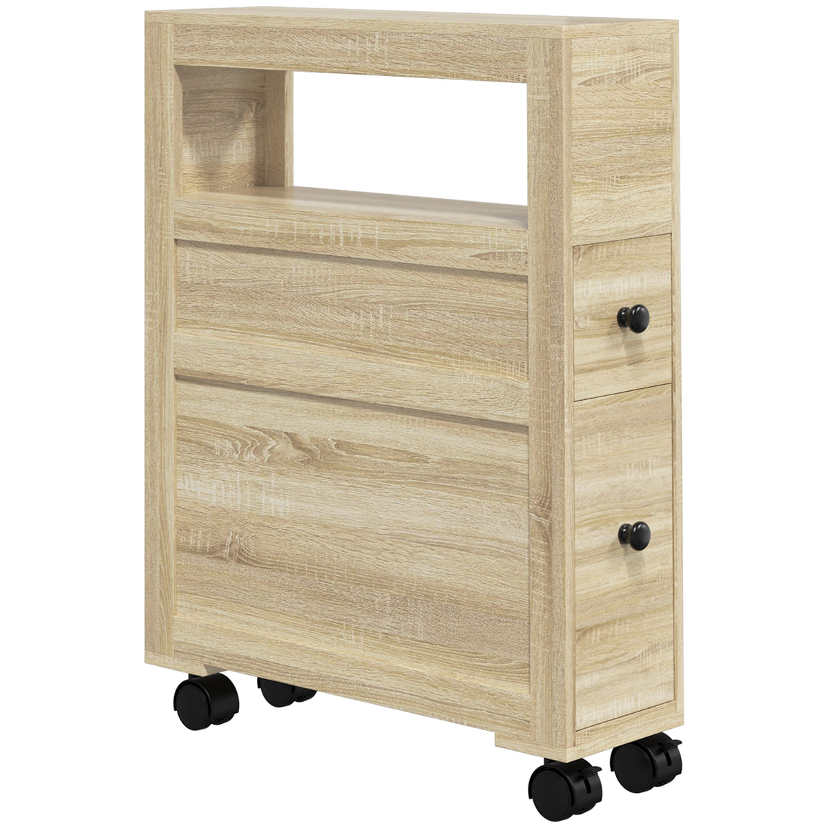 Meuble de rangement de salle de bain sur roulette armoire WC toilettes étagère ouverte 2 tiroirs 16 x 52 x 71,5 cm chêne-0