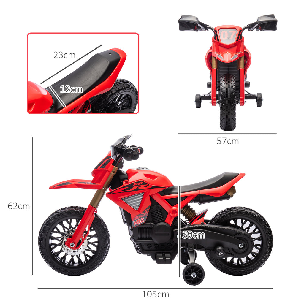 Moto cross électrique pour enfants 3-8 ans, batterie 6 V, 2 moteurs, klaxon et roues d'entraînement, charge 30KG, rouge-2