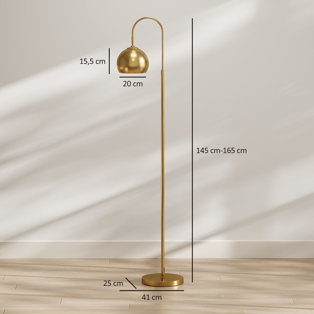 Lampadaire sur Pied Salon, Lampe sur Pied Moderne 40W, Douille E27, Hauteur Réglable, Abat‑jour Orientable, Doré-2