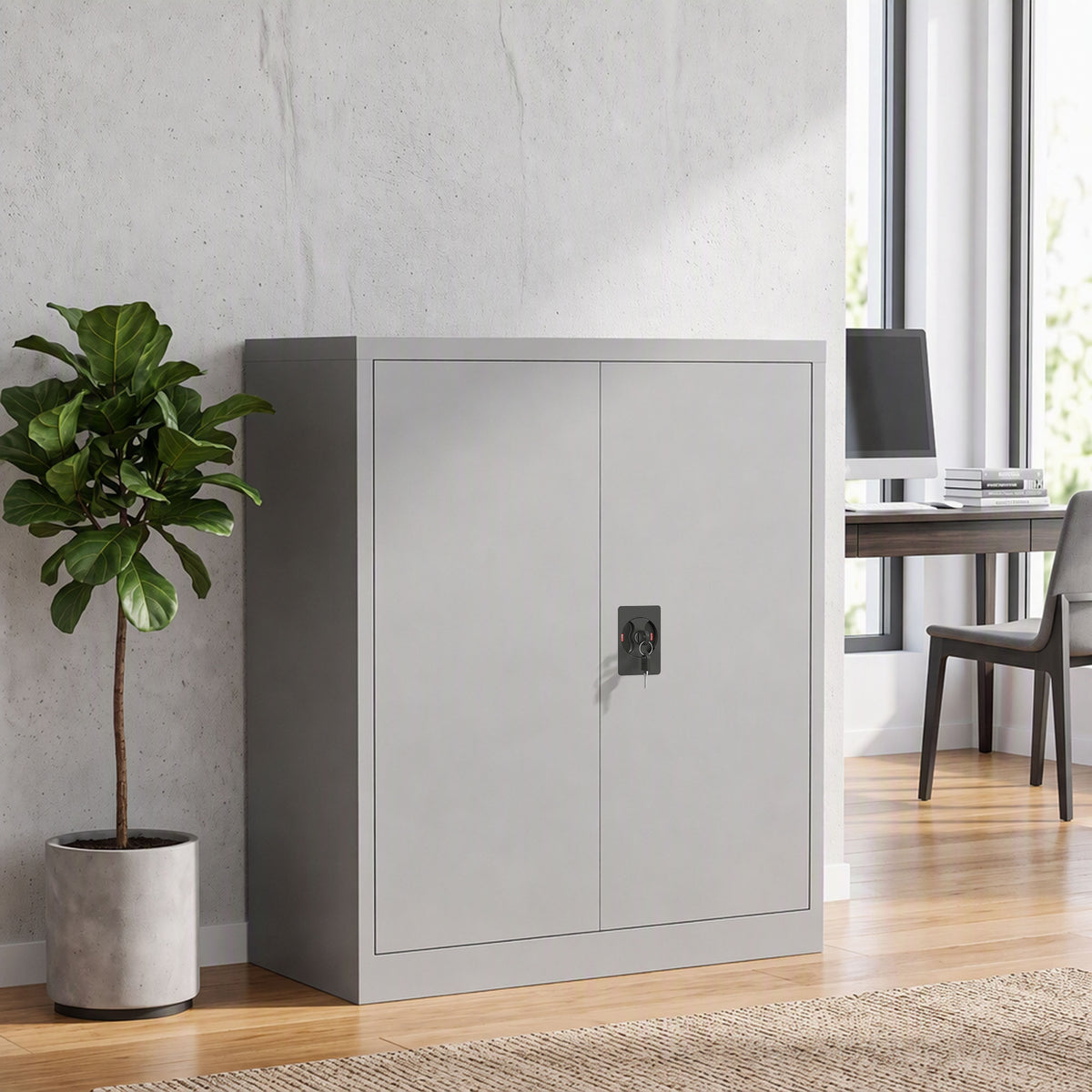Armoire de Bureau Métallique, 80 x 40 x 92,5 cm, Meuble de Rangement en Acier avec Serrure, Étagère Réglable, Gris-1