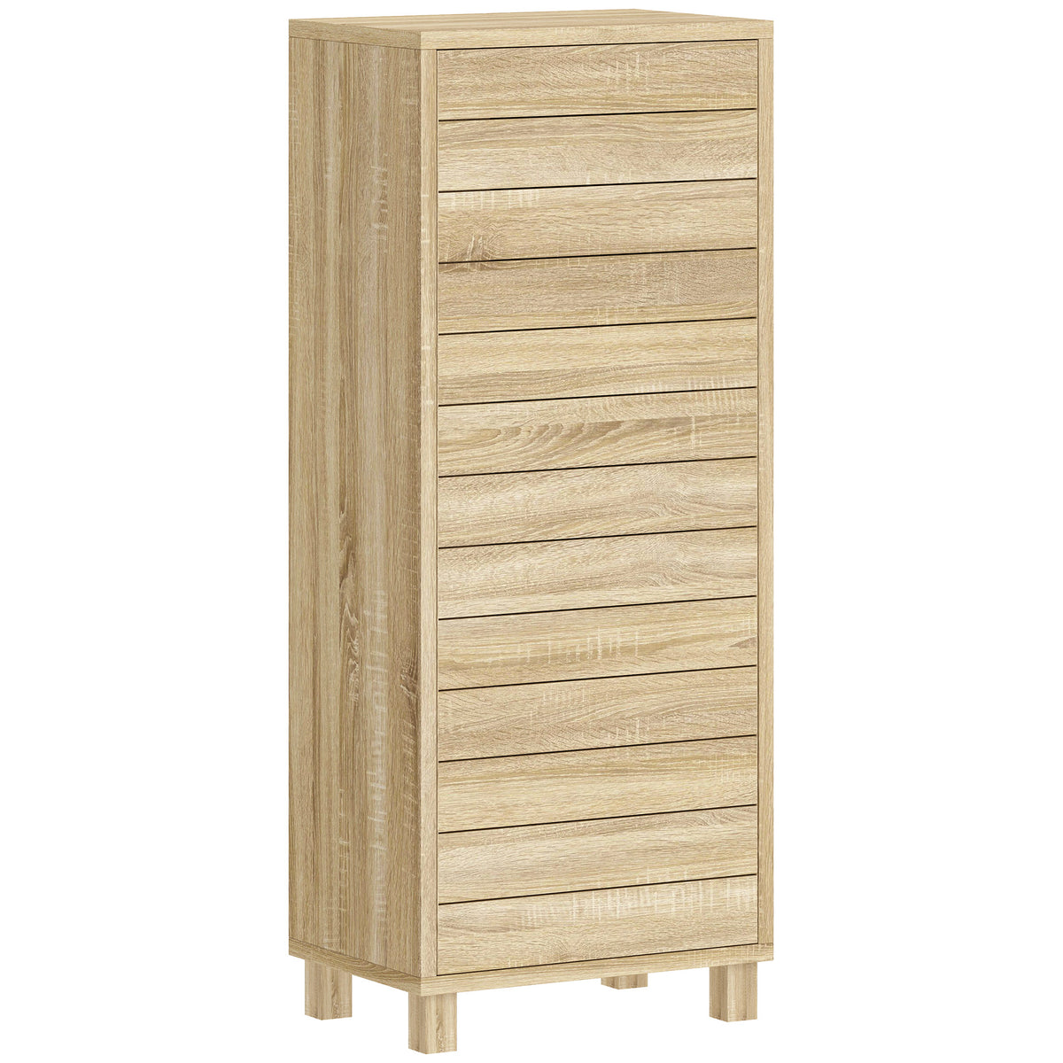 Meuble de Salle de Bain en Bois avec Étagère Réglable et Porte à Lamelles, Ouverture Pression, 34 x 23 x 84 cm, Naturel-0