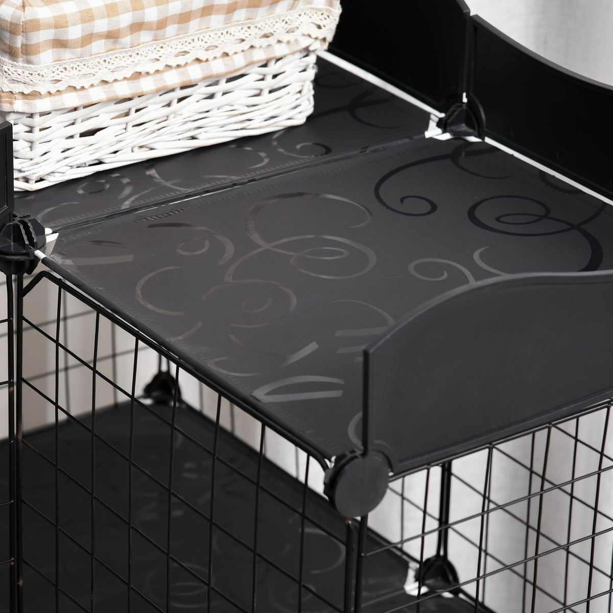 Cage parc enclos pour petits animaux chats lapins modulable 3 niveaux 2 portes rampe fil métallique 105 x 70 x 116 cm noir-7