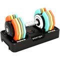 Haltère réglable 5 à 25 kg avec base de rangement 5 niveaux de poids, poignée antidérapante disques d'haltères octogones-0