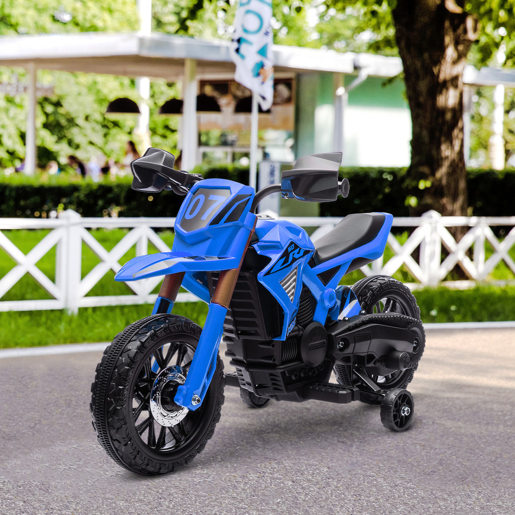 Moto cross électrique pour enfants 3-8 ans, batterie 6 V, 2 moteurs, klaxon et roues d'entraînement, charge 30KG, bleu-9