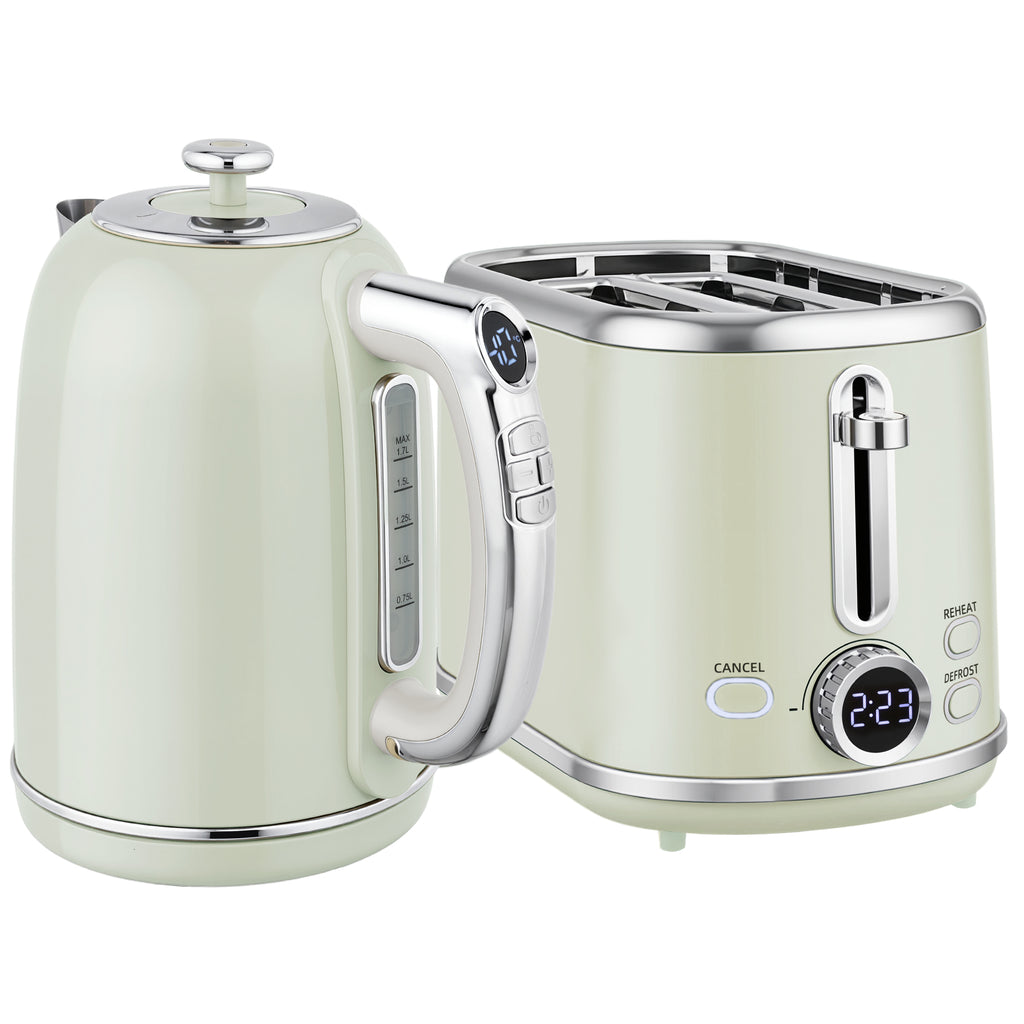 Ensemble bouilloire et grille-pain, bouilloire en acier inoxydable 1,7 L et 2200 W et grille-pain à 2 tranches, gris-0