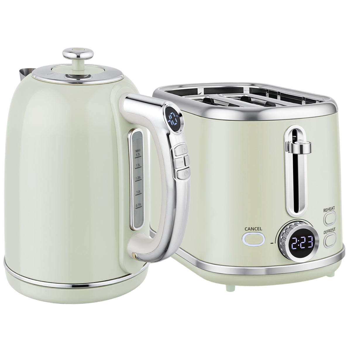 Ensemble bouilloire et grille-pain, bouilloire en acier inoxydable 1,7 L et 2200 W et grille-pain à 2 tranches, gris-0