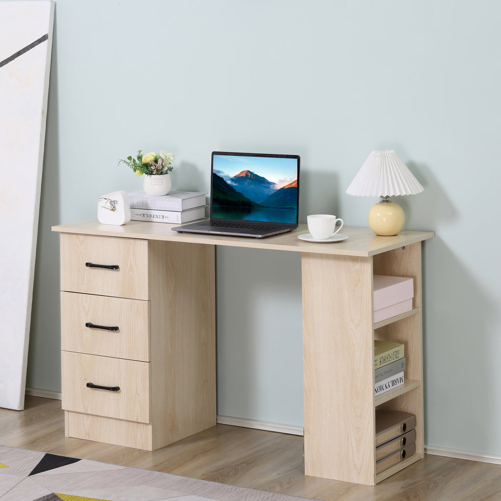 Bureau 120 x 50 cm avec étagères et tiroirs, pour petit espace, bureau à domicile, chambre à coucher, couleur bois-9