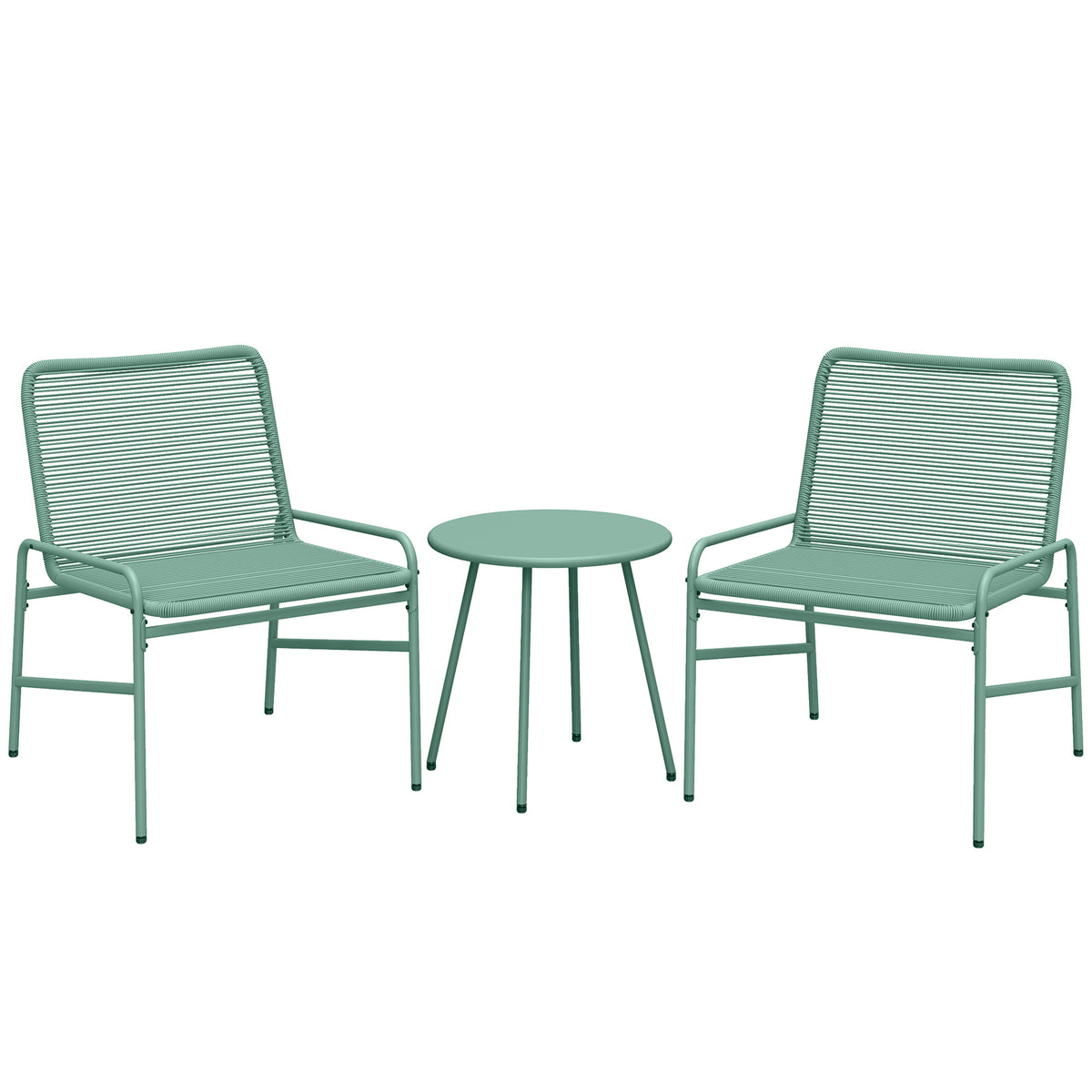 Salon de Jardin Extérieur 3 Pièces en Résine Tressée et Acier, Table de Jardin Ronde avec 2 Chaises, 58x67x75cm, Vert-0
