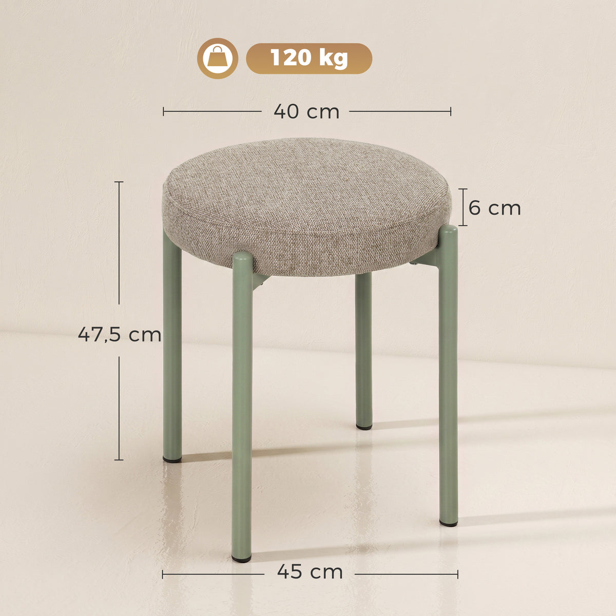 Lot de 4 Tabourets Empilables Ronds avec Assise Rembourrée, sans Dossier, Gain de Place, 45 x 45 x 47,5 cm, Marron Cair-2
