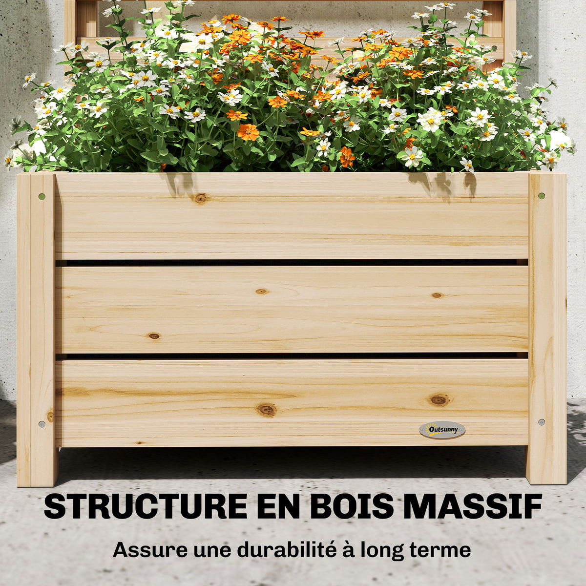 Jardinière avec treillis, bac à fleurs avec brise-vue, trou de drainage et doublure intérieure, 60 x 39 x 120 cm, bois naturel-7
