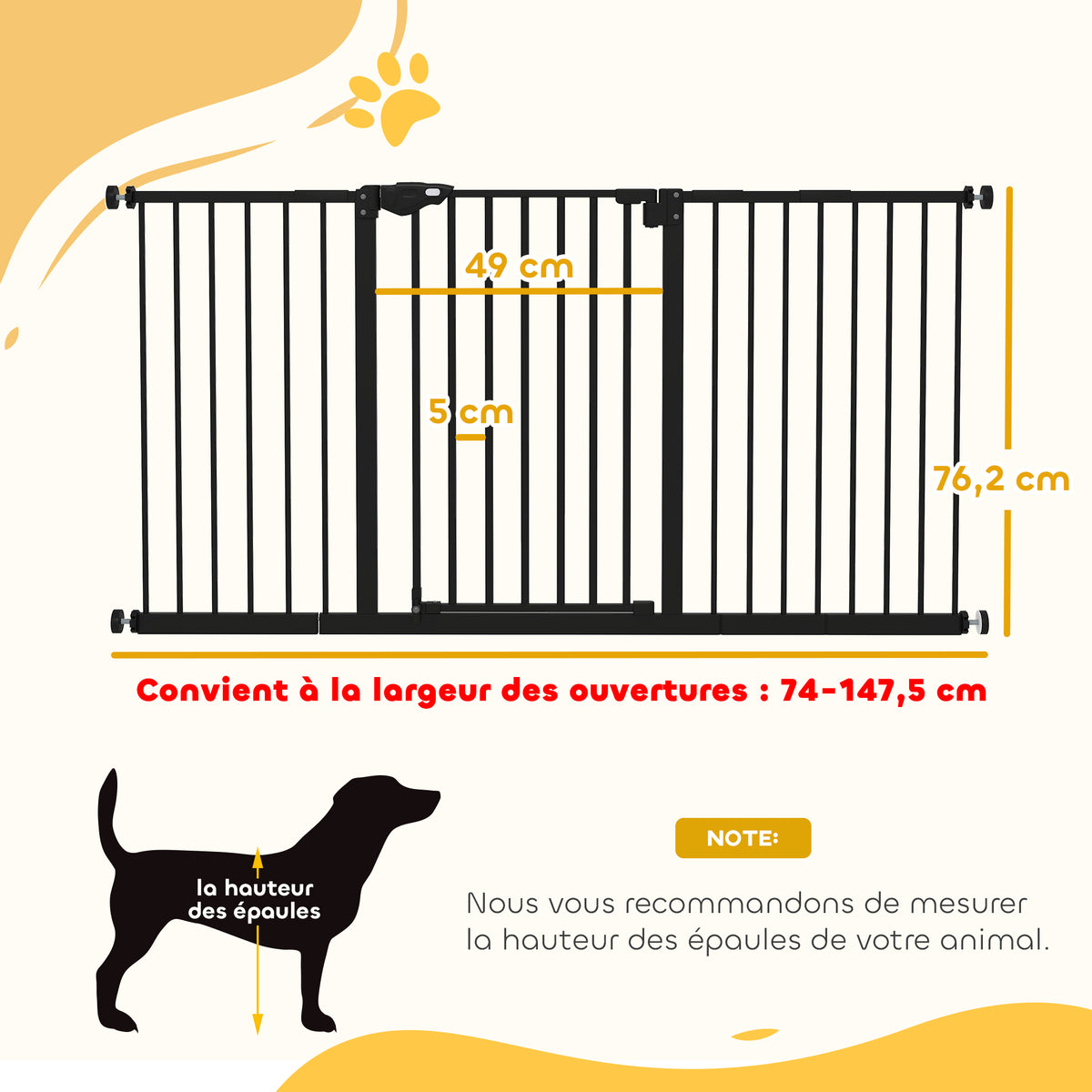 Barrière de sécurité animaux porte fermeture automatique système de double verrouillage sans perçage 3 extensions noir-2