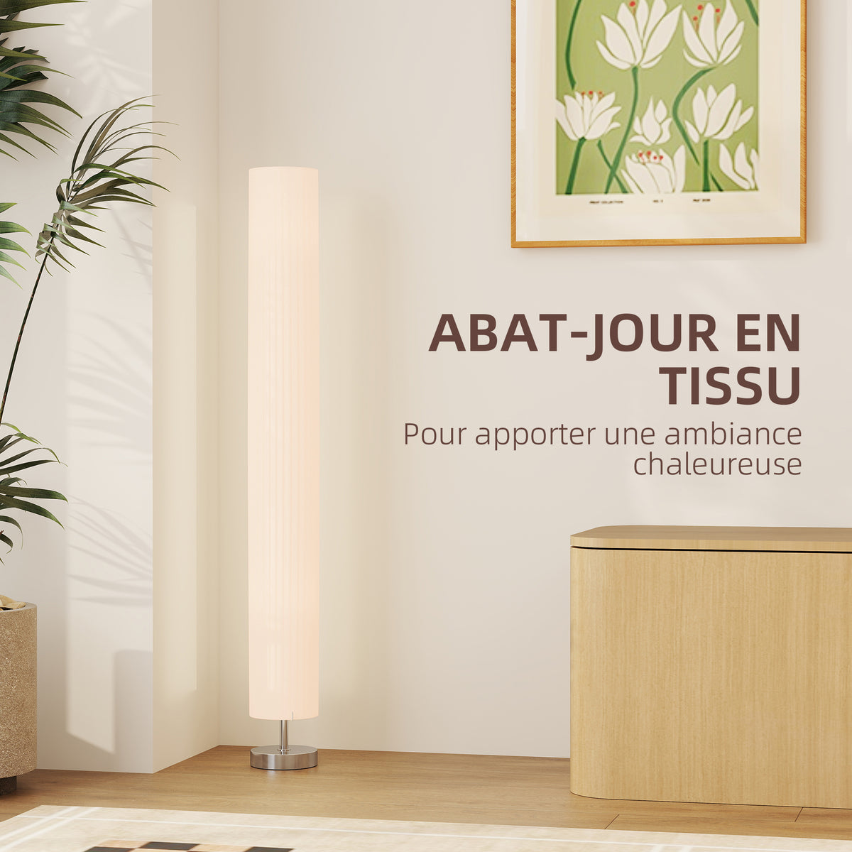Lampe lampadaire colonne sur pied moderne lumière tamisée 40 W 14L x 14l x 120H cm inox blanc-3
