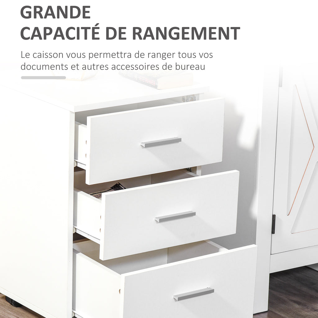 Caisson de Bureau Rangement Bureau sur Roulettes 3 Tiroirs Verrouillables 40 x 40 x 61,5 cm Blanc-5