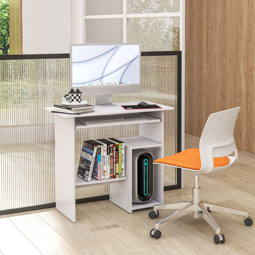 Bureau d'ordinateur, bureau avec rangement, plateau pour clavier et support de moniteur, 80 x 45 x 75 cm, blanc-1