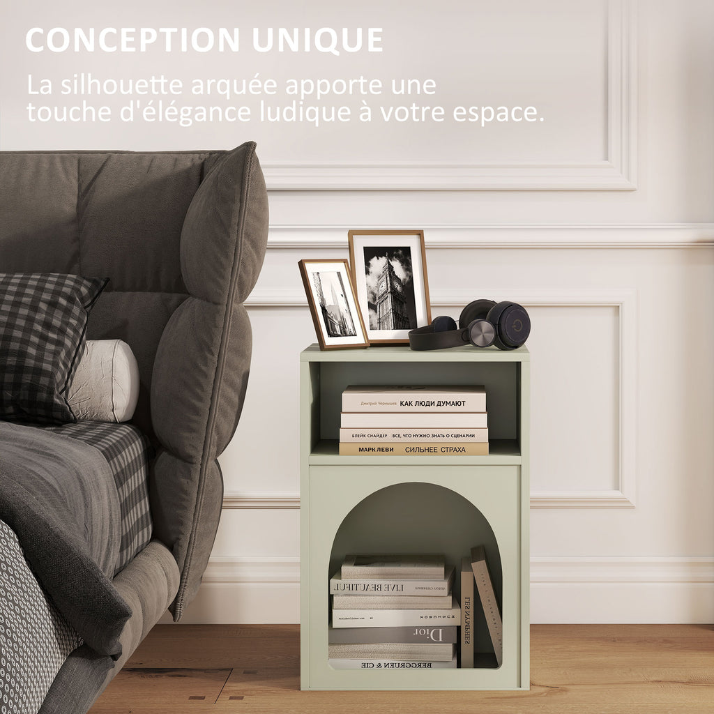 Lot de 2 tables de chevet, table de nuit avec compartiments ouverts, design arqué, 40 x 30 x 60 cm, vert clair-3