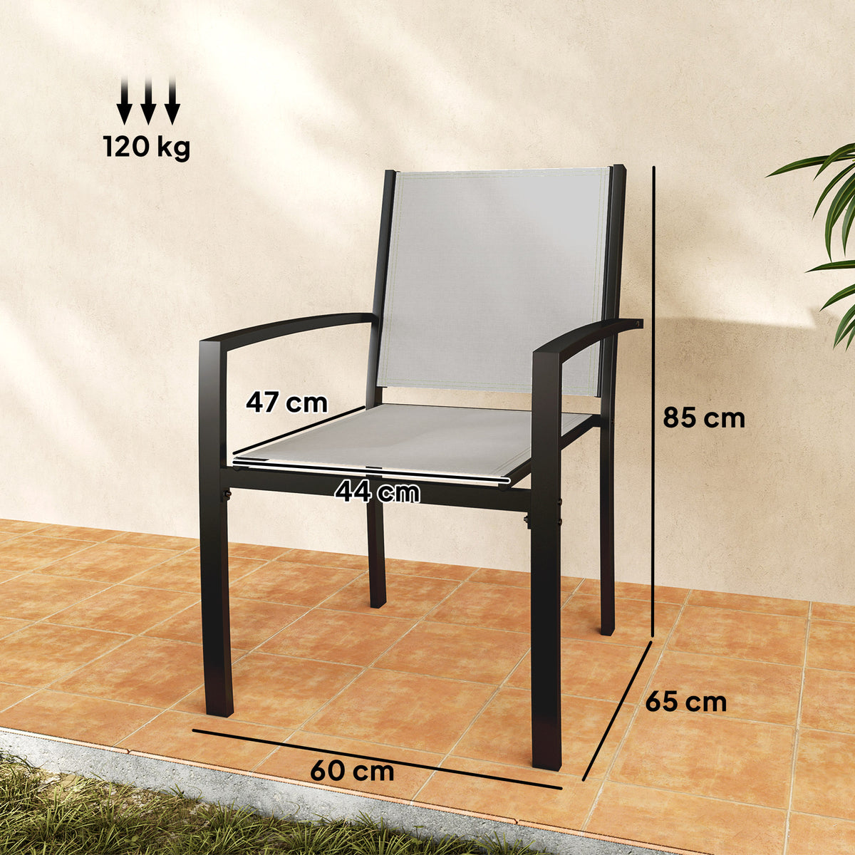 Lot de 2 chaises de jardin chaises empilables d'extérieur avec accoudoirs, cadre en acier 60 x 65 x 85 cm gris clair-2