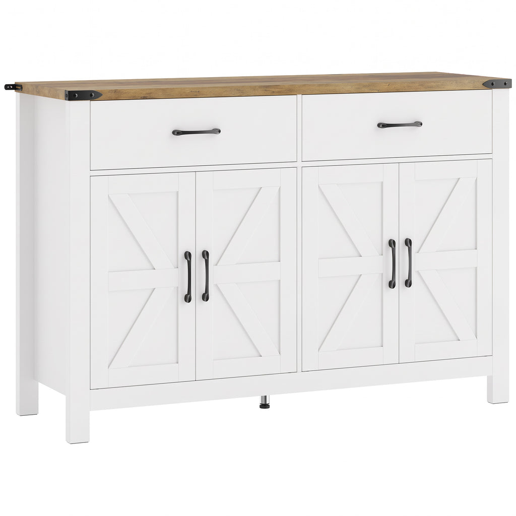 Buffet meuble de rangement style rural 2 tiroirs et 2 placards avec étagères réglables, 120 x 39,3 x 82,5 cm, blanc-0