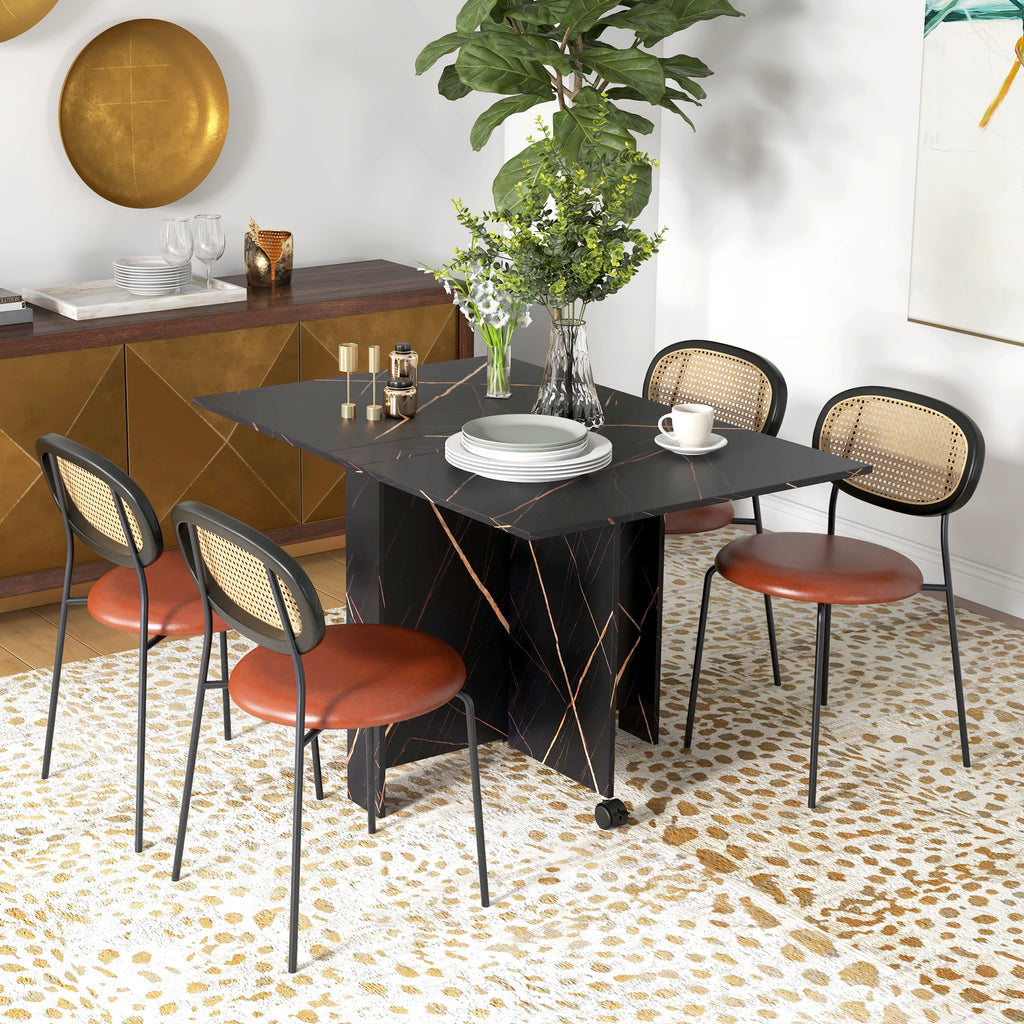 Table pliante cuisine table à manger pliable avec 2 abattants 2 roues avec freins 120 x 80 x 73 cm noir marbré imitation-9