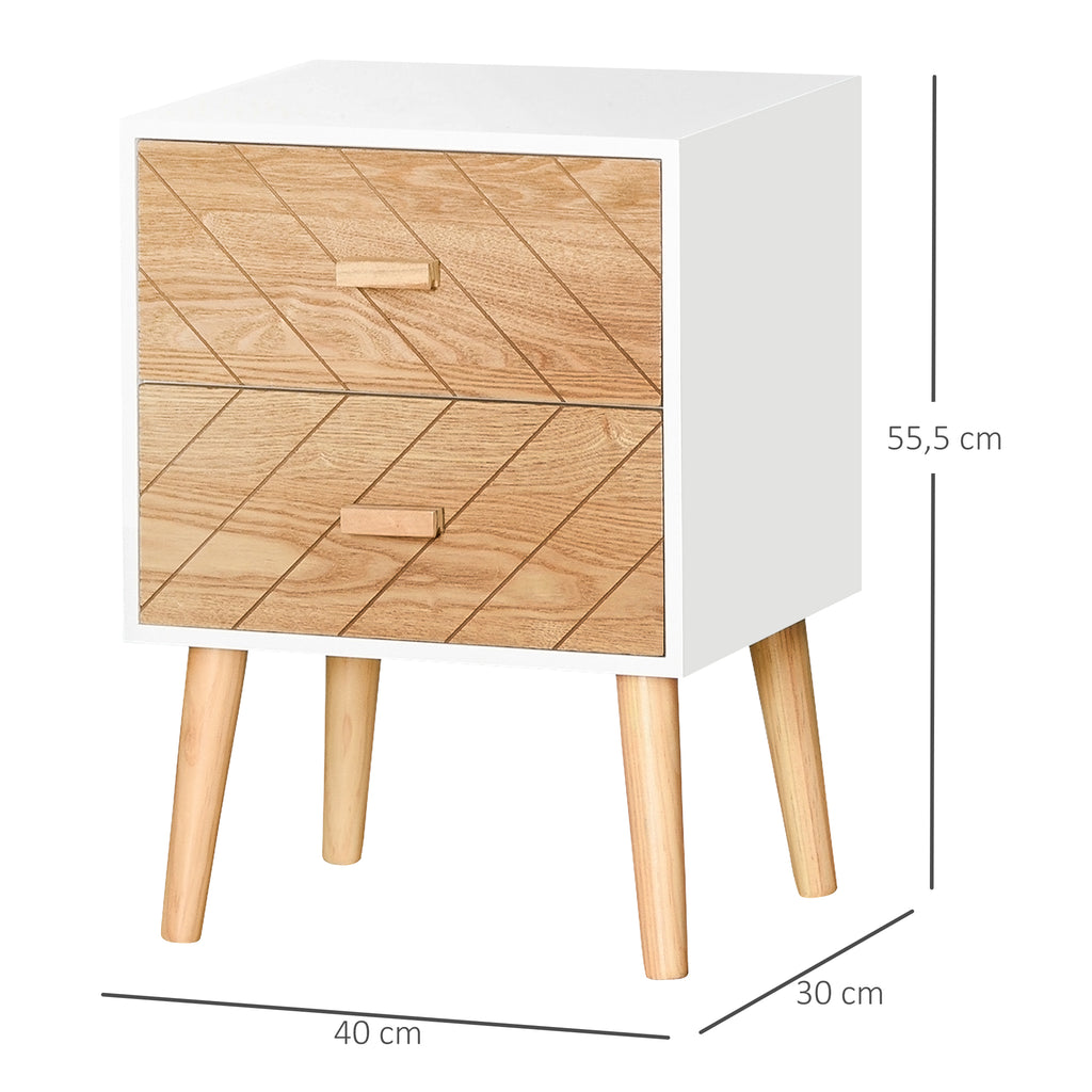 Table de chevet Chiffonnier Commode Meuble de Rangement avec 2 tiroirs Scandinave 40L x 30l x 56H cm en Bois-2