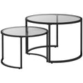 Lot de 2 tables basses gigognes rondes plateau verre trempé et pied en acier au carbone noir-0