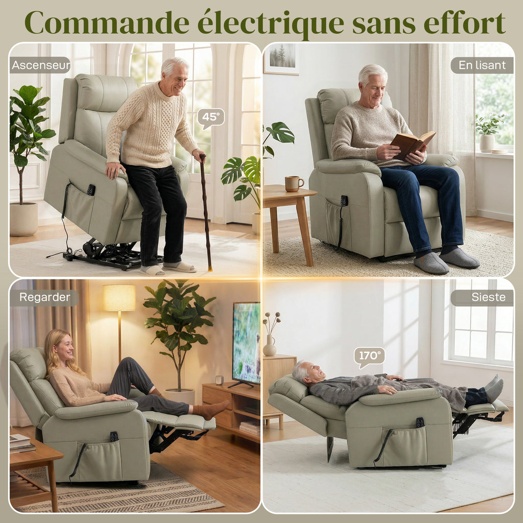 Fauteuil releveur électrique, fauteuil relax électrique, double moteur, dossier inclinable, 87x96x105cm, crème-3